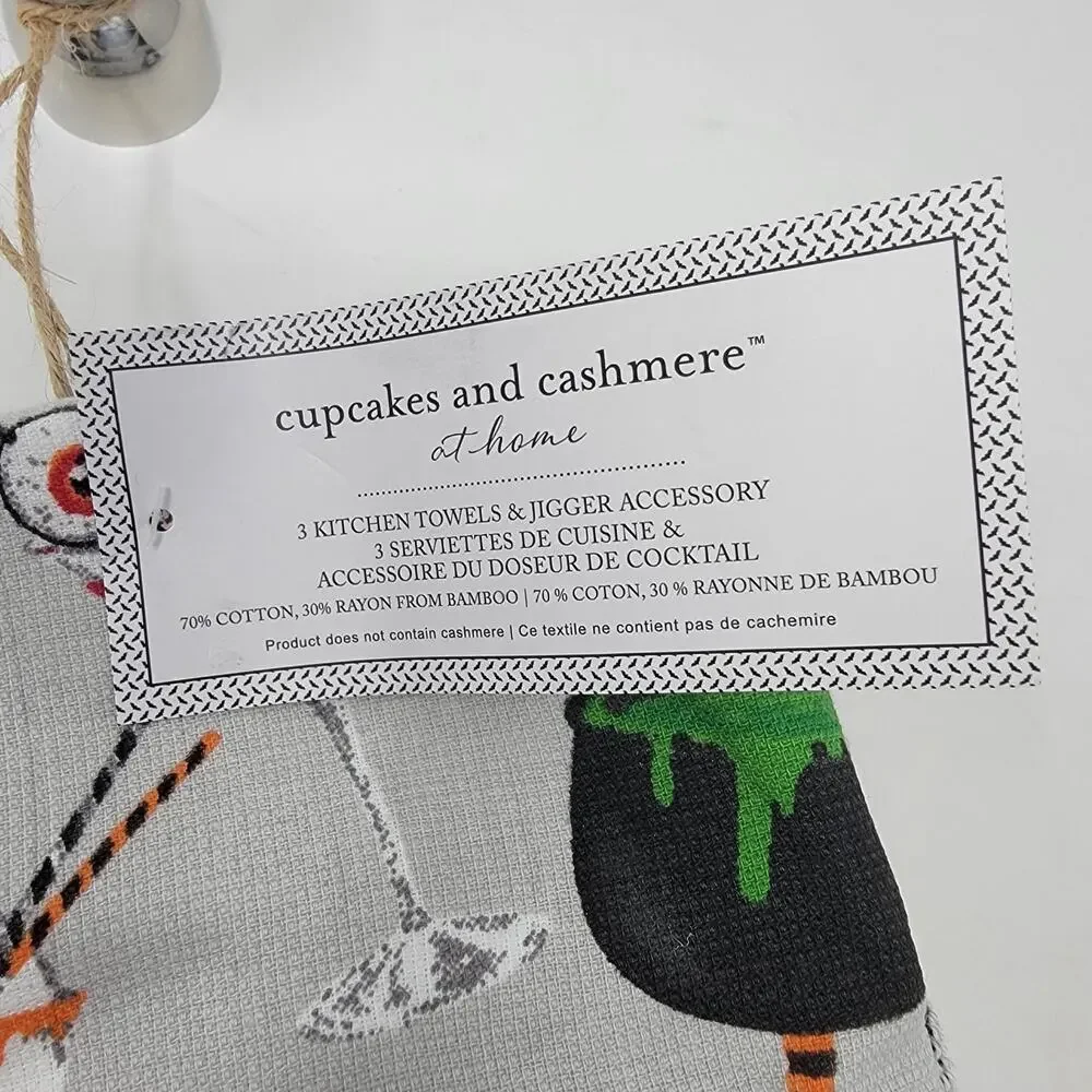 Cupcakes & Cashmere Kitchen Towels Spooky Cocktail Print Set of 3 with Jigger